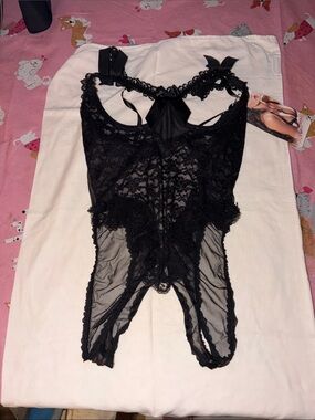 Vintage Maidenform Black Lace Sheer Bodysuit Shapewear